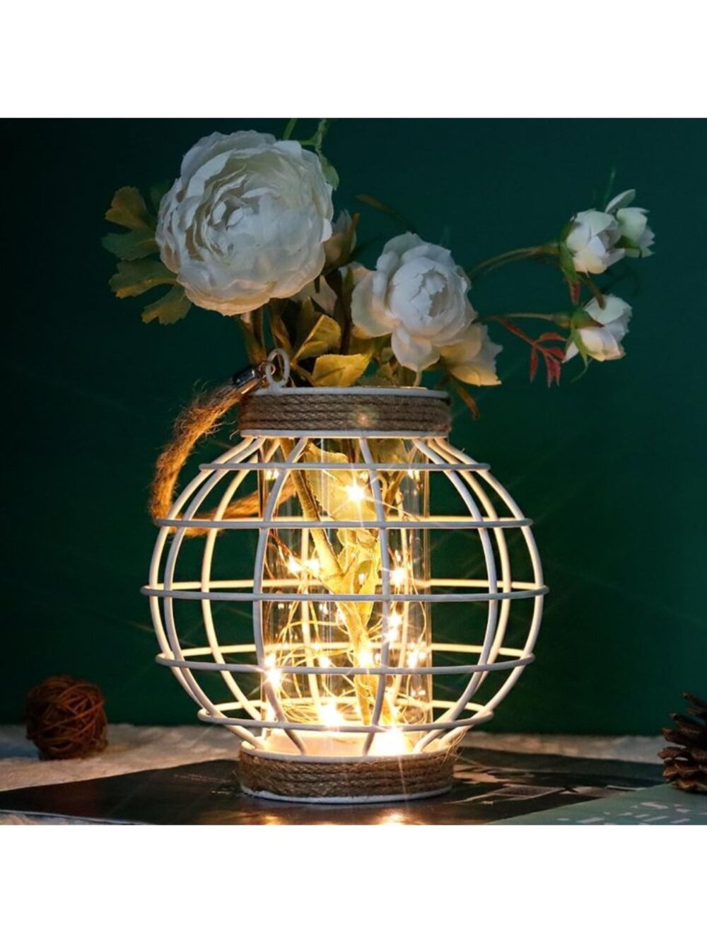 Battery-Powered Metal Cage LED Lantern with Fairy Lights - Perfect for Weddings